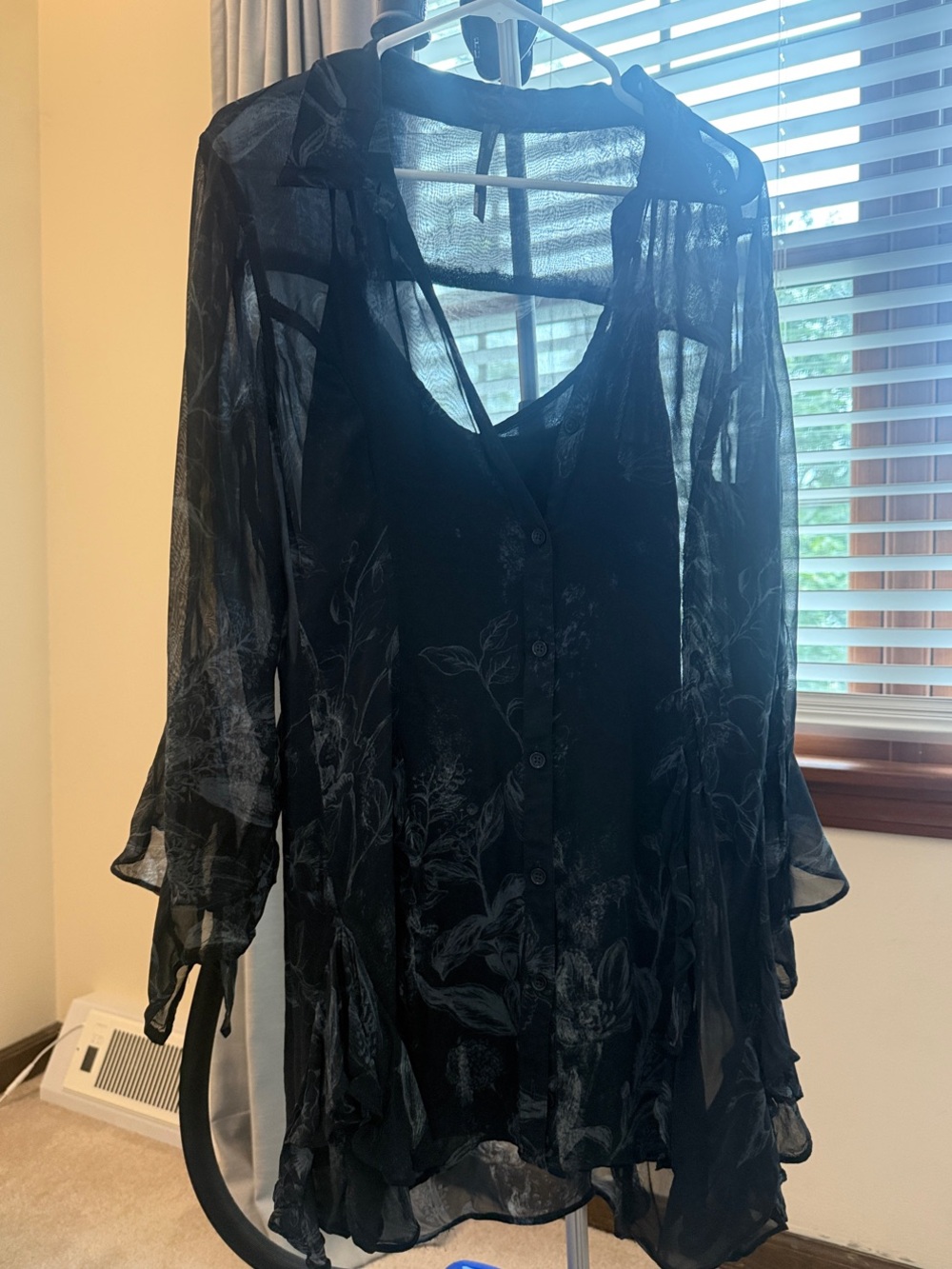 Anthropologie Sheer Black Floral Mini Dress